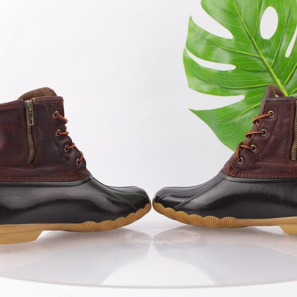 Sperry Womens Saltwater Duck Boot Size 9 Waterproof Black Brown Leather Rubber - Picture 6 of 12